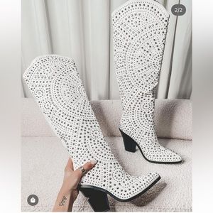 White knee-high boots